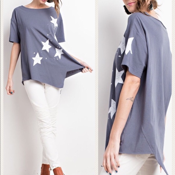 Host Pick🥇Faded Navy Asymmetrical Tunic w/Stars - Picture 2 of 3
